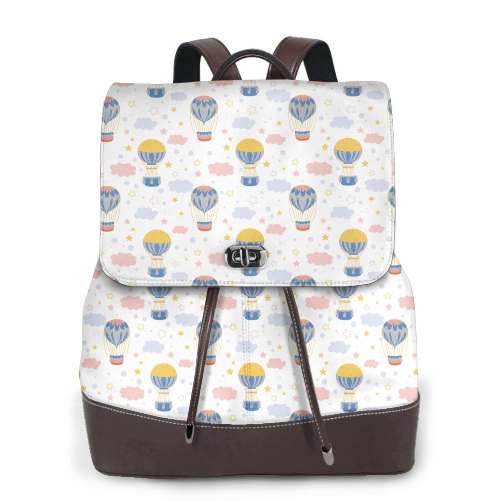 Xecao Hot Air Balloon Print Large Backpack Soft Leather for Women ...