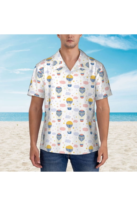 Hot Air Balloon print Hawaiian shirt - a stylish short-sleeve button-down for men, perfect for casual beach and tropical outings.