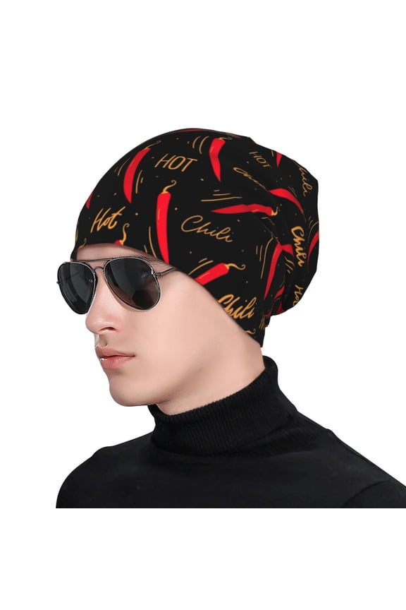 Hot Chili Print Beanie Knitted Hat for Men Women, Winter Fashion Knit Cuffed Caps Unisex