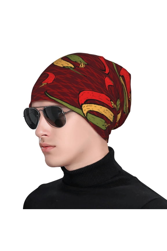 Hot Chili Print Beanie Knitted Hat for Men Women, Winter Fashion Knit Cuffed Caps Unisex