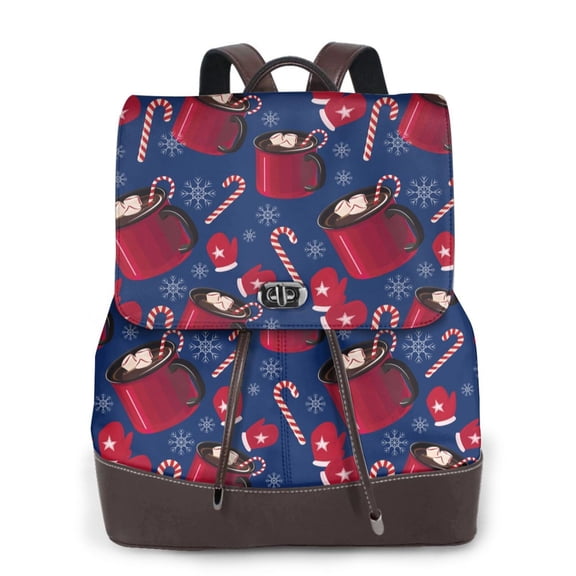 Xecao Hot Cocoa Snowflake Mittens Print Large Backpack Soft Leather for Women Travel with Compartment, Adjustable Convertible Strap