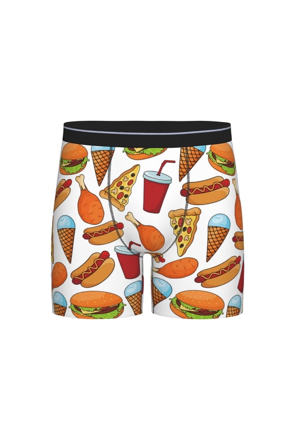 Hot Dog Burger Print Boxer Briefs for Men's Stretch Moisture-Wicking Underwear, Mid-Rise Classics breathable fabric