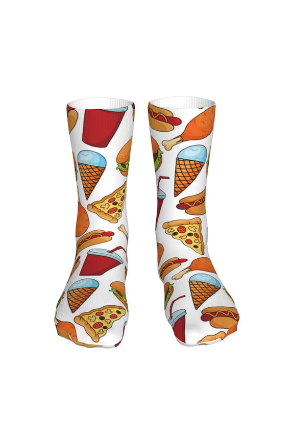 Hot Dog Burger Print Fashion No Heel Casual Crew Socks Cushioned Breathable for Men Women - Moisture wicking,Not easy to fade Suitable for daily