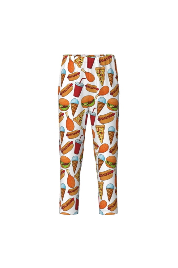 Hot Dog Burger Print Teenagers' Pajama Pants Long Sleep Pants Soft Elastic Waist Pajama Bottoms Elastic waist with 2 Pockets 5-16 Years-Small