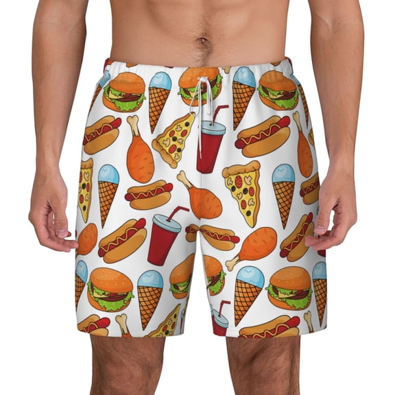 Xecao Hot Dog Burger for Men's Swimming Trunks Swim Trunks Quick Dry Swim Shorts with Mesh Lining Funny Swimwear Bathing Suits