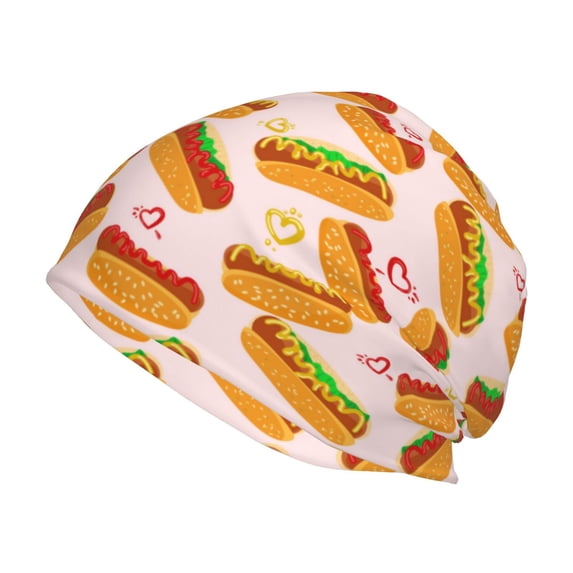 Xecao Hot Dog In Heart Print Knit Hat,Winter Beanie for Men Women, Beanie Soft Warm Ski Stocking Cuffed Cap