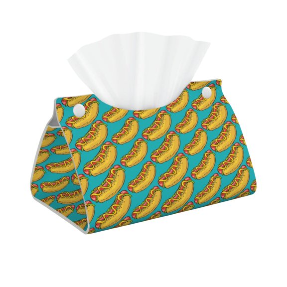 Xecao Hot Dogs 8 Print Tissue Box Cover,Modern PVC Leather Square Tissue Box Holder for Creative Decorative