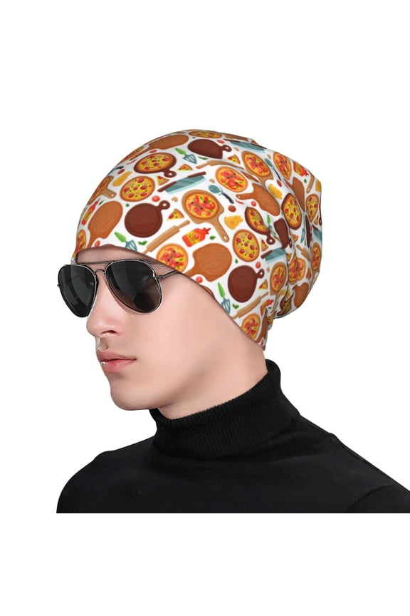 Hot Fresh Pizza Print Beanie Knitted Hat for Men Women, Winter Fashion Knit Cuffed Caps Unisex