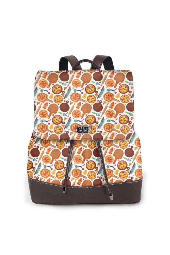 Hot Fresh Pizza Print Large Backpack Soft Leather for Women Travel with Compartment, Adjustable Convertible Strap