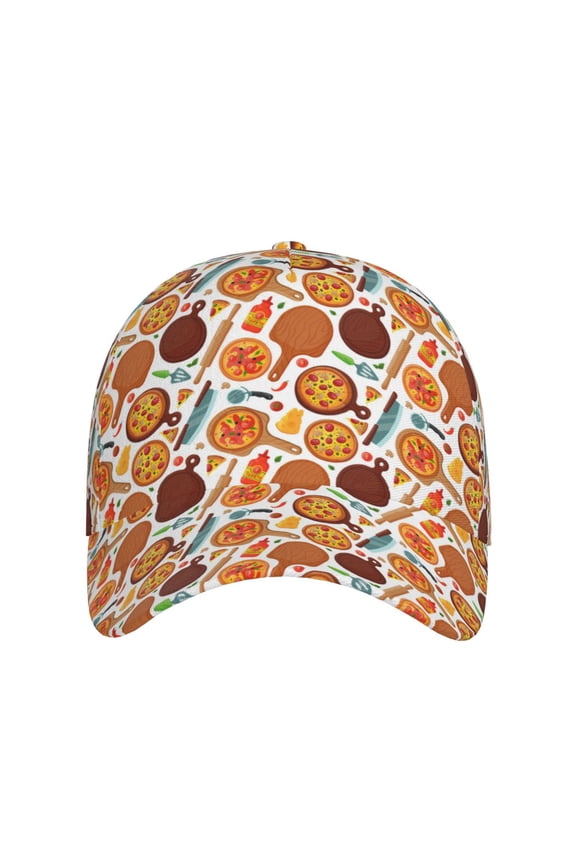 Hot Fresh Pizza for Baseball Cap: Unisex, crafted from classic polyester twill fabric, featuring a soft unconstructed design