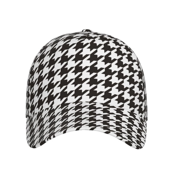 Xecao Houndstooth Black And White for Baseball Cap: Unisex, crafted from classic polyester twill fabric, featuring a soft unconstructed design