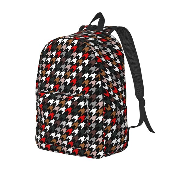 Xecao Houndstooth Green Red Canvas College Laptop Backpack, a durable rucksack designed for both men and women, ideal for travel, school, and daily use-Medium