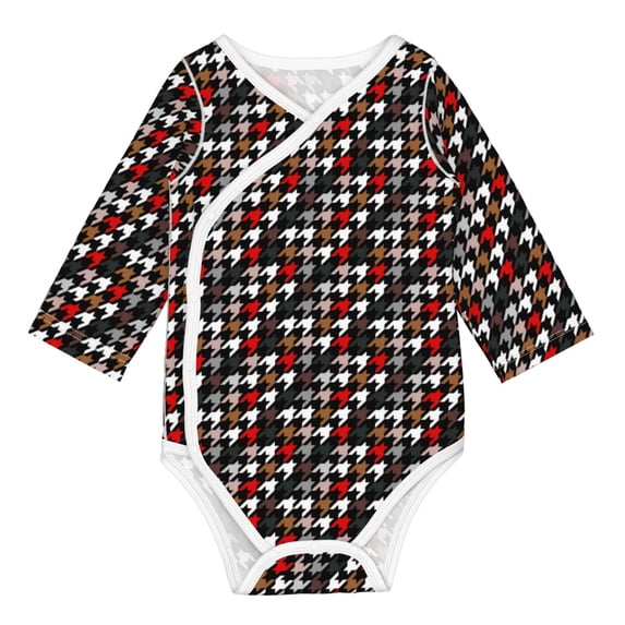 Xecao Houndstooth Green Red Print Baby unisex-baby Cotton Long-sleeve Bodysuits-6 Months