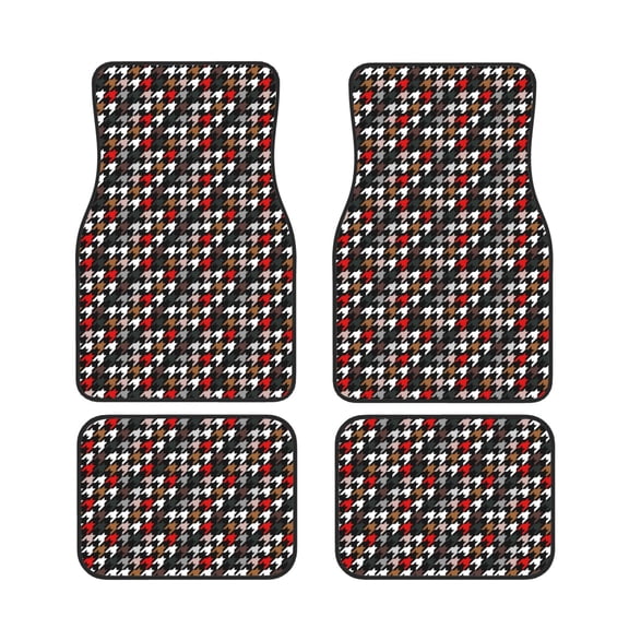 Xecao Houndstooth Green Red Print Car Foot Mat Set of 4 Pieces Neoprene All-Weather Dust-Proof Stain-resistantCar Interior Decorative mats Non-Slip Mats