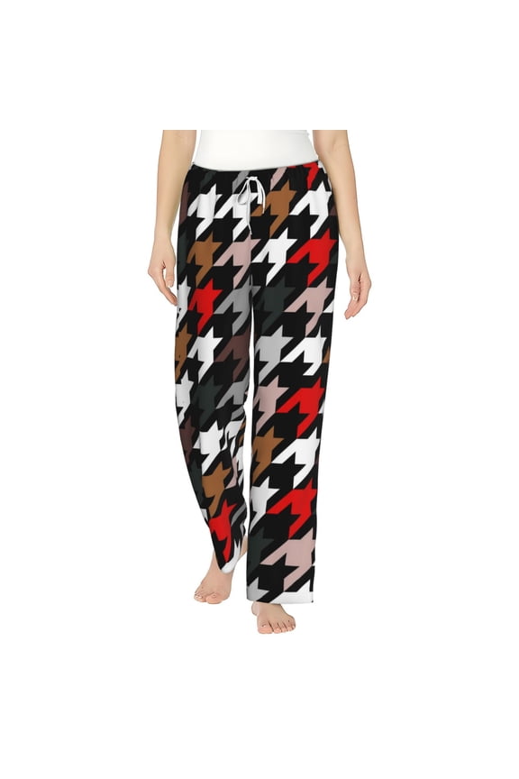 Houndstooth Green Red Women's Straight Lounge Pajama Pants: The Epitome of Relaxed Sleepwear