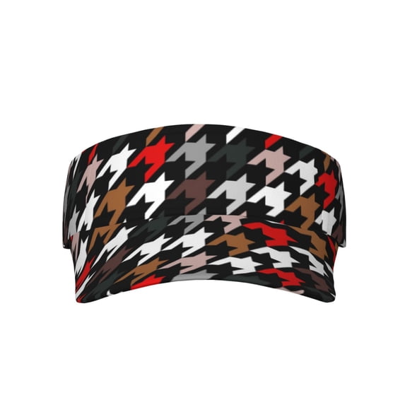 Xecao Houndstooth Green Red for Adult Sun Cap offers versatile sun protection with adjustable Velcro for a secure fit.