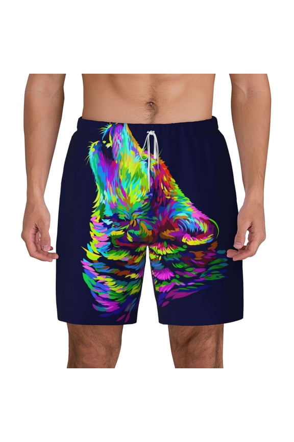 Howling Wolf for Men's Swimming Trunks Swim Trunks Quick Dry Swim Shorts with Mesh Lining Funny Swimwear Bathing Suits