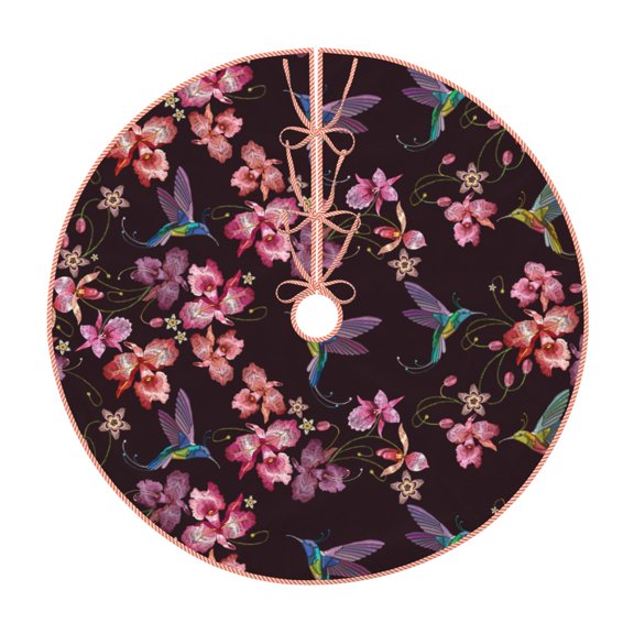 Xecao Humming Bird And Tropical Pattern Christmas Tree Skirt Holiday Part Decorations for Christmas Tree, Farmhouse Christmas Decor Xmas Holiday Home Party Decorations-48"