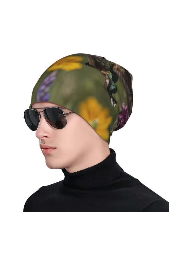 Humming Bird Print Beanie Knitted Hat for Men Women, Winter Fashion Knit Cuffed Caps Unisex