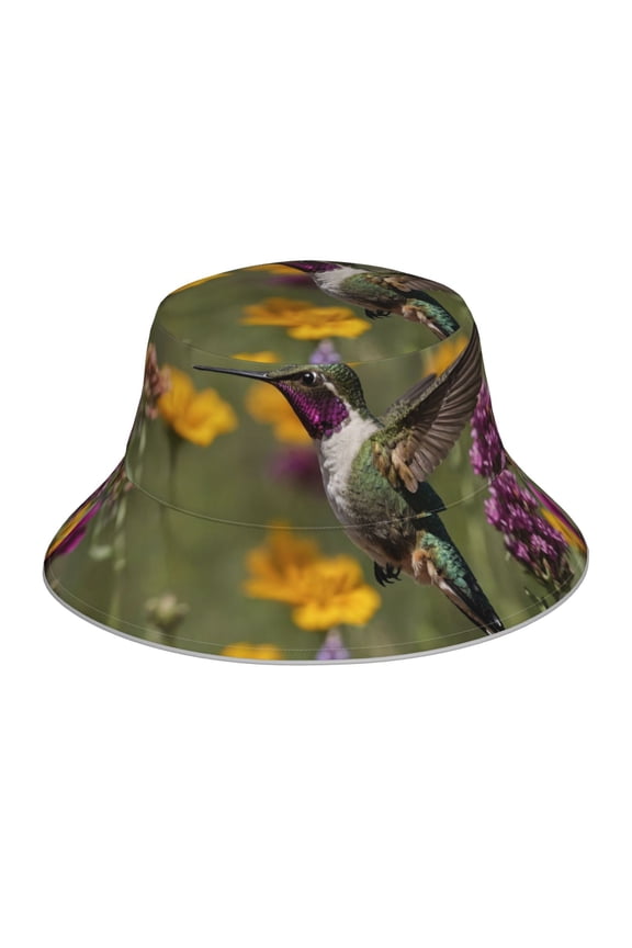 Humming Bird Print Men and Women Night Reflective Hat Runner Cap Visor Bucket Hat Boonie Cap