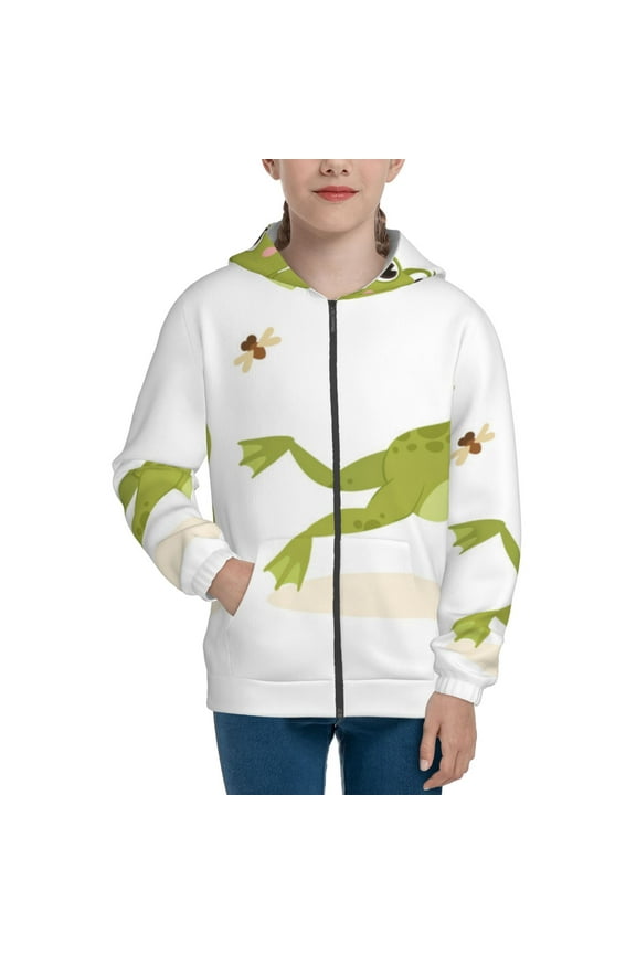 Hunting Frog Pattern Zip Up Hoodies for Boys Girls, Sweatshirt with Pockets-Medium