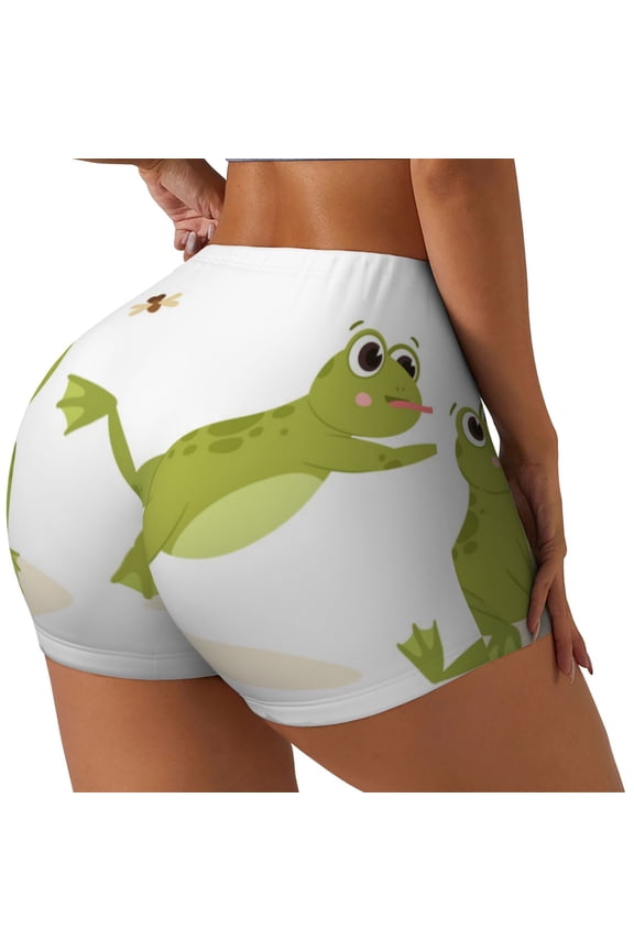 Hunting Frog Print Workout Shorts for Women Soft Smooth Gym Yoga Scrunch Active Tennis Workout Running Shorts-Large