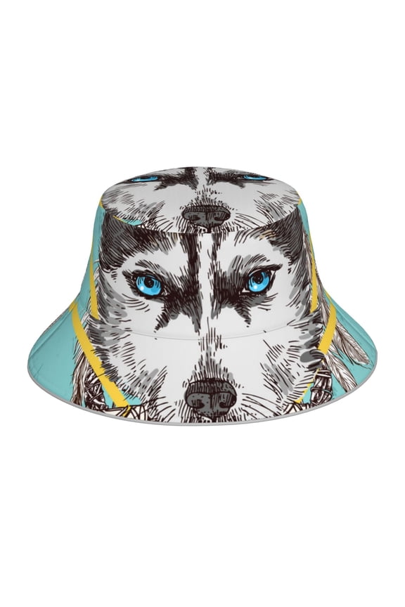 Husky With Dreamcatcher Print Men and Women Night Reflective Hat Runner Cap Visor Bucket Hat Boonie Cap