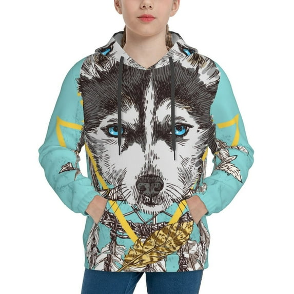 Xecao Husky With Dreamcatcher Print Youth Hoodie Sweatshirt,Boys Hoodies,Essentials Hoodie-Small