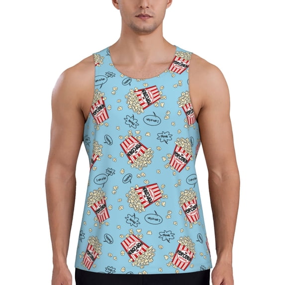 Xecao I Am A Fan Popcorn Men's Tank Top Workout Quick Dry Sleeveless Gym Jogging Muscle Shirts Summer Swim Beach Tops