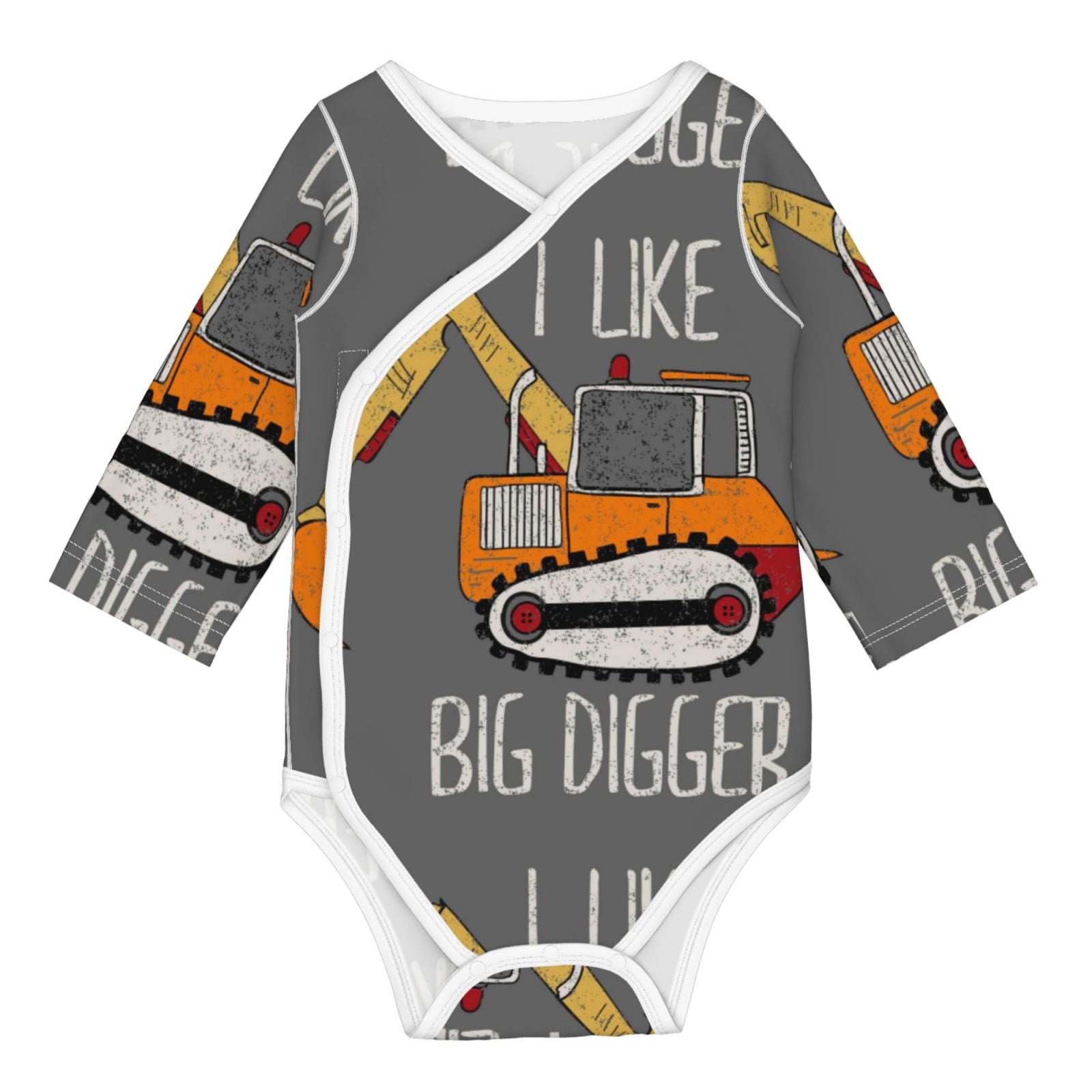 Xecao I Like Big Digger Print Baby unisex-baby Cotton Long-sleeve Bodysuits-12 Months