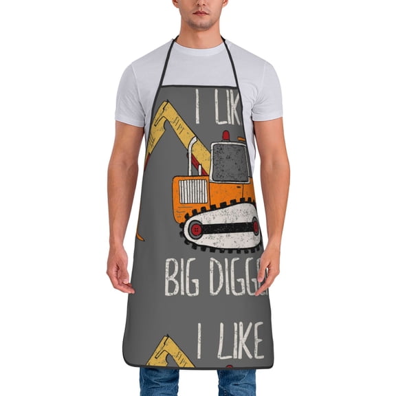 Xecao I Like Big Digger Print Funny BBQ Chef Aprons for Men Women,Adjustable Kitchen Cooking Aprons with Pocket Waterproof Oil Proof No Pilling Fading