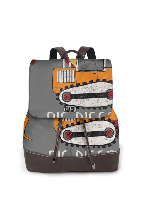 I Like Big Digger Print Large Backpack Soft Leather for Women Travel with Compartment, Adjustable Convertible Strap