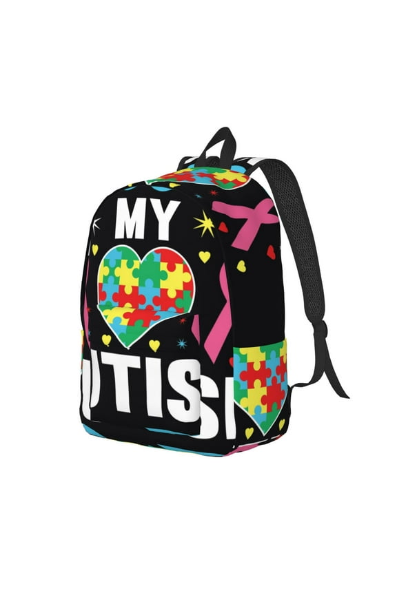 I Love My Autism for Canvas College Laptop Backpack, a Durable Rucksack for Both Men and Women, ideal for travel, school, and daily use Bag-Small