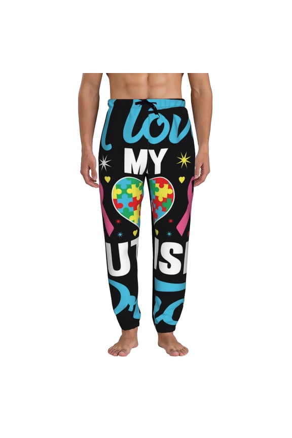 I Love My Autism Print Active Tech Joggers for Men, Mens Sweatpants Lounge Pants with Pockets-Small