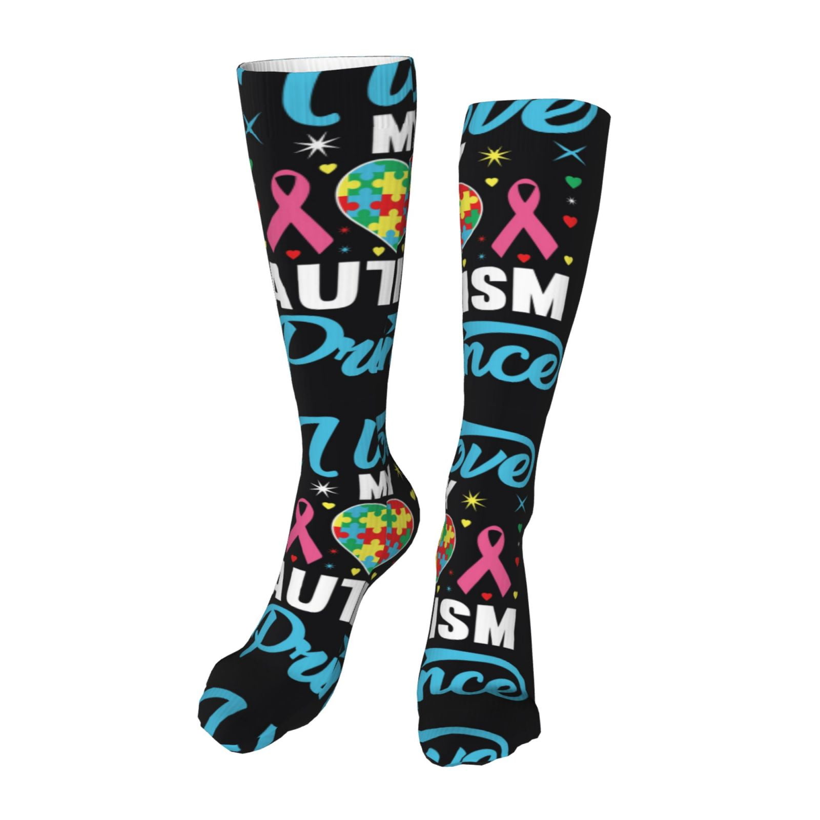 Xecao I Love My Autism Print Calf Socks Seamless Toe, Knee High