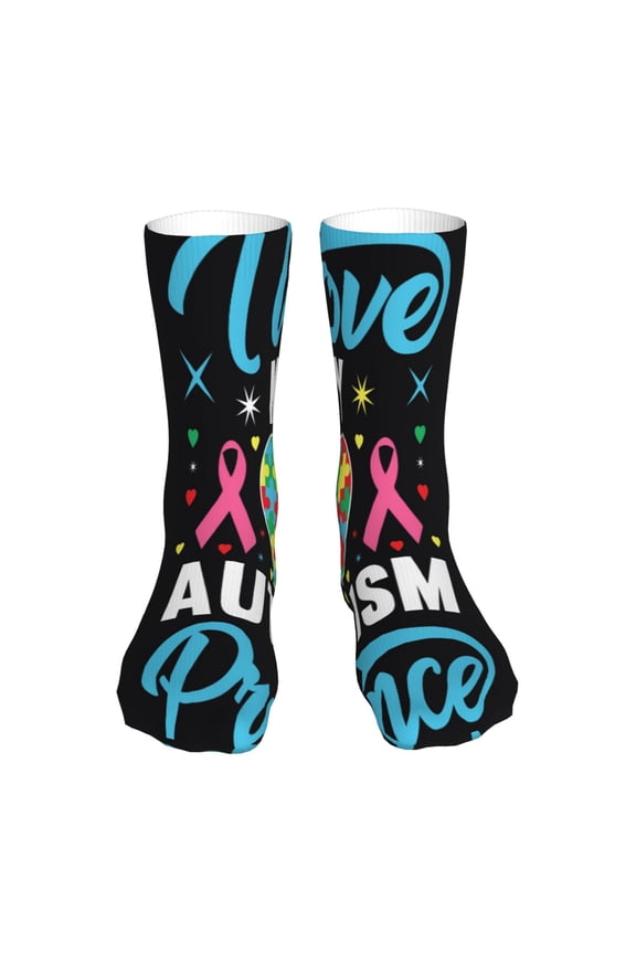I Love My Autism Print Fashion No Heel Casual Crew Socks Cushioned Breathable for Men Women - Moisture wicking,Not easy to fade Suitable for daily