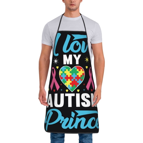 Xecao I Love My Autism Print Funny BBQ Chef Aprons for Men Women,Adjustable Kitchen Cooking Aprons with Pocket Waterproof Oil Proof No Pilling Fading