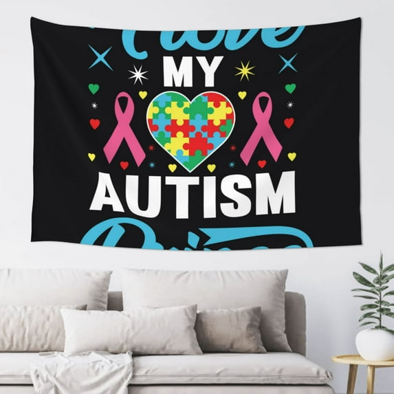 Xecao I Love My Autism Print Tapestry, Wall Hanging Room Funny Decor, Backdrop Room Decor for Bedroom Living Room dormitory