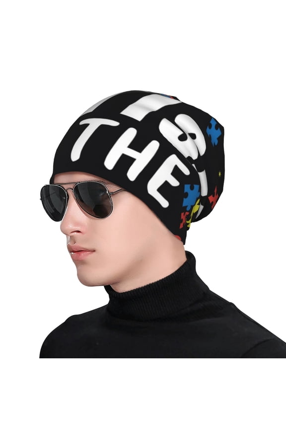 I Love With Autism To The Moon And Back Print Beanie Knitted Hat for Men Women, Winter Fashion Knit Cuffed Caps Unisex