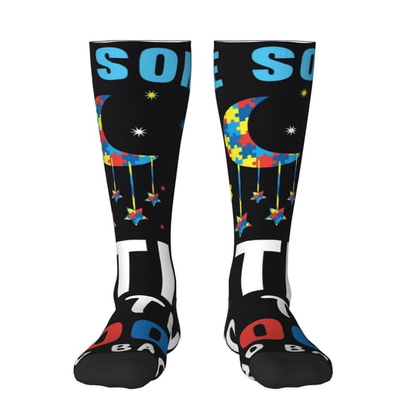 Xecao I Love With Autism To The Moon And Back Print Compression Socks for Both Men And Women for Running, Travel, Flight, Nurse