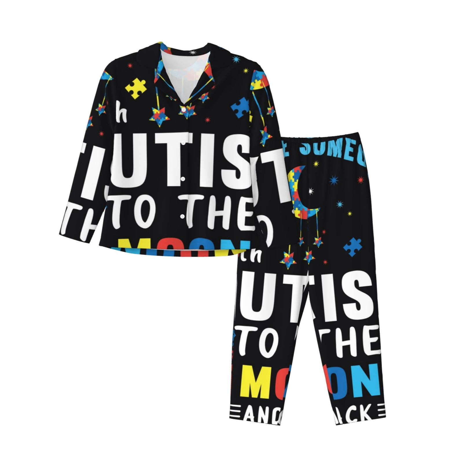Pyjamas Autistic Images Xecao I Love With Autism To The Moon And Back Print Women Pajamas Set ...