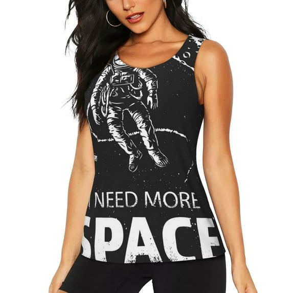Xecao I Need More Space print women's scoop neck, loose-fit workout tank tops for the gym.