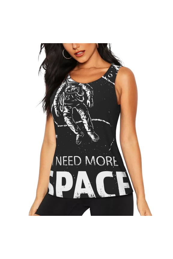 I Need More Space print women's scoop neck, loose-fit workout tank tops for the gym.