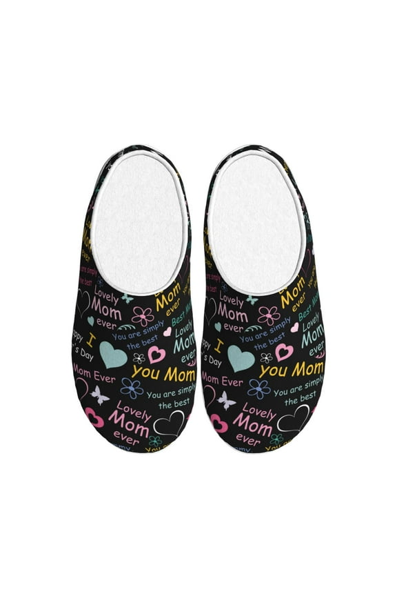 I love you Mom Print Cotton Slippers Fuzzy Warm Cozy Slippers Non Slip House Slippers For Indoor Outdoor Cotton Slippers House Slippers-39/40