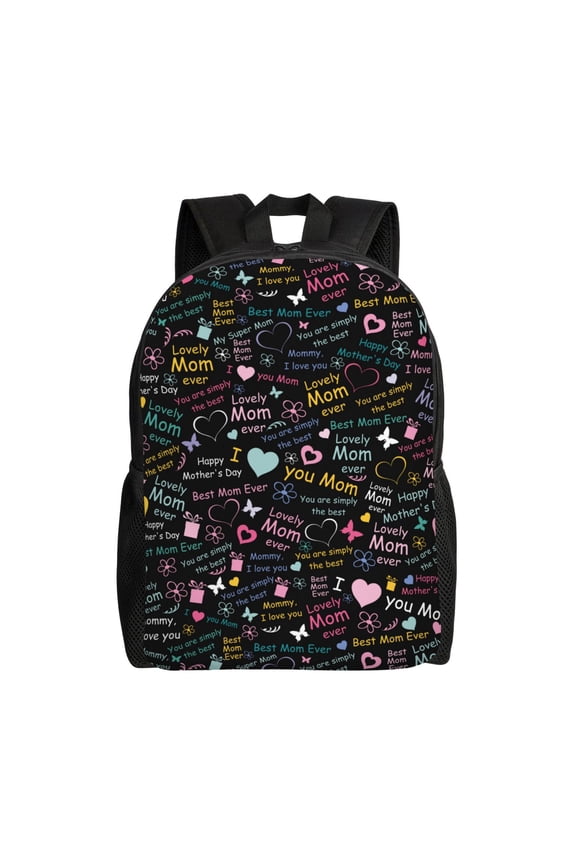 I love you Mom Print School Backpack with Laptop Compartment Small Travel Laptop Backpack for Women Men Waterproof College Backpack Simple School Bag