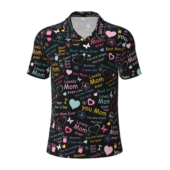 Xecao I love you Mom for Mens' Casual Short Sleeve Button-Down Polo Shirts for a Classic Golf Look