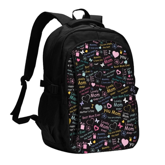 Xecao I love you Mom for Travel Laptop Backpack, USB-Charging-Enabled, Spacious Business Backpack for Men and Women,College School Computer Bag