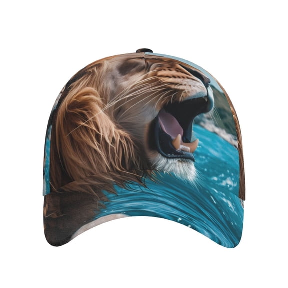 Xecao Ice Blue Coastal Lion for Baseball Cap: Unisex, crafted from classic polyester twill fabric, featuring a soft unconstructed design