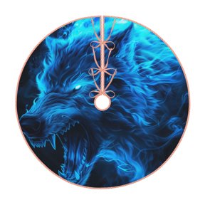 Xecao Ice Blue Fire Wolf Pattern Christmas Tree Skirt Holiday Part Decorations for Christmas Tree, Farmhouse Christmas Decor Xmas Holiday Home Party Decorations-36"