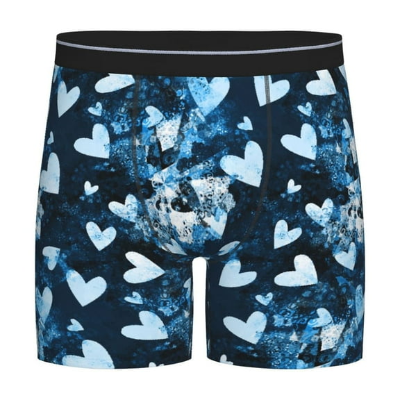Xecao Ice Blue Heart Print Boxer Briefs for Men's Stretch Moisture-Wicking Underwear, Mid-Rise Classics breathable fabric
